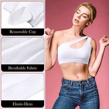 Geyoga 2 Pieces Women One Shoulder Sports Bra One Strap Bra Sports Tank Tops for Yoga Gym Running Workout (White, Black)