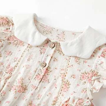 Simplee kids Baby Girl's Romper Floral Print Summer Onesie Peter Pan Collar Button Ruffled Edge Baby Girl Clothes