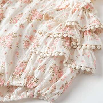 Simplee kids Baby Girl's Romper Floral Print Summer Onesie Peter Pan Collar Button Ruffled Edge Baby Girl Clothes