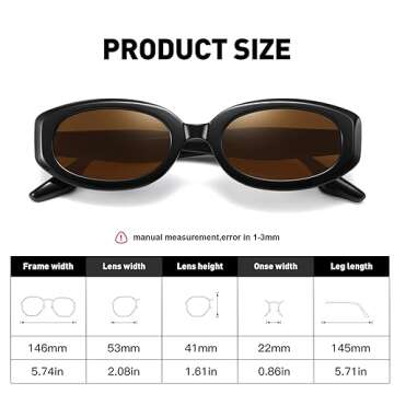 Fozono Trendy Skinny Oval Sunglasses for Women Men Retro 90s Fashion Narrow Square Rectangle Sunglasses Vintage UV400 Vintage UV400 Black Frame/Brown Lens