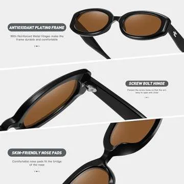 Fozono Trendy Skinny Oval Sunglasses for Women Men Retro 90s Fashion Narrow Square Rectangle Sunglasses Vintage UV400 Vintage UV400 Black Frame/Brown Lens