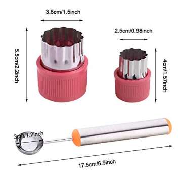 TIMGOU 12 Pcs Vegetable Fruit Cutter Shapes Set with Melon Baller Scoop and Cleaning Brush, Mini Pie Cookie Stamps Mold for Kids Crafts Baking and Food Supplement Tools for Kitchen-Pink