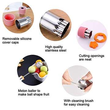 TIMGOU 12 Pcs Vegetable Fruit Cutter Shapes Set with Melon Baller Scoop and Cleaning Brush, Mini Pie Cookie Stamps Mold for Kids Crafts Baking and Food Supplement Tools for Kitchen-Pink
