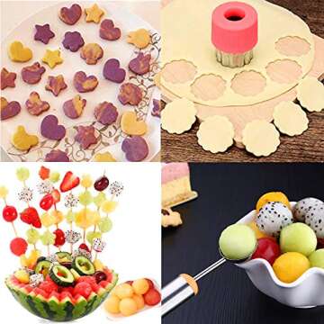 TIMGOU 12 Pcs Vegetable Fruit Cutter Shapes Set with Melon Baller Scoop and Cleaning Brush, Mini Pie Cookie Stamps Mold for Kids Crafts Baking and Food Supplement Tools for Kitchen-Pink