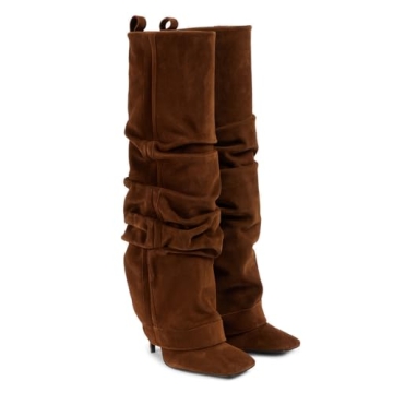 Goolita Stylish Fold Over Stiletto Heel Knee High Boots