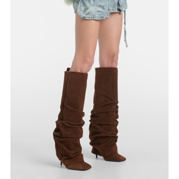 Goolita Stylish Fold Over Stiletto Heel Knee High Boots