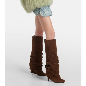 Goolita Stylish Fold Over Stiletto Heel Knee High Boots