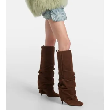 Goolita Stylish Fold Over Stiletto Heel Knee High Boots