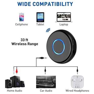 Bluetooth Aux Adapter for Car, SONRU Bluetooth 5.0 Receiver for Car,Wireless Audio Adapter Portable Hands-Free Car Kits with RCA AUX 3.5mm for Home/Car Stereo Music Streaming Sound System