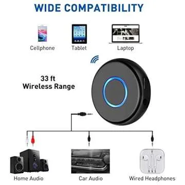 Bluetooth Aux Adapter for Car, SONRU Bluetooth 5.0 Receiver for Car,Wireless Audio Adapter Portable Hands-Free Car Kits with RCA AUX 3.5mm for Home/Car Stereo Music Streaming Sound System