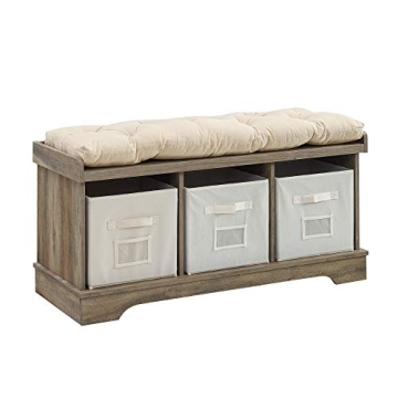 Walker Edison Modern Farmhouse Entryway Shoe Storage Bench Totes Upholstered Cushion Hallway Organiz...
