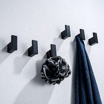 RANDOM Matte Black Towel Hooks for Bathrooms Kitchen Black Hooks for Hanging 2 Pack SUS 304 Stainless Steel Wall Hooks Modern Bathroom Hardware Accessories Coat Robe Hook Wall Mounted.96009-8MB