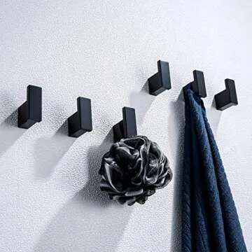 Durable Matte Black Towel Hooks Modern Bathroom Accessories