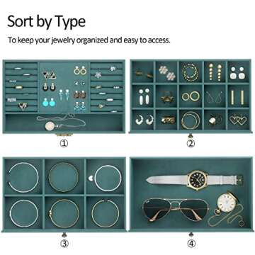 Somduy Jewelry Box for Women, 4 Layers, Vintage Jewelry Organizer and Display Box, Large Capacity Necklace Storage for Earrings Bracelets Rings,Ideal Gift for Your Loved Ones,Green