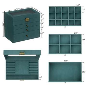 Somduy Jewelry Box for Women, 4 Layers, Vintage Jewelry Organizer and Display Box, Large Capacity Necklace Storage for Earrings Bracelets Rings,Ideal Gift for Your Loved Ones,Green