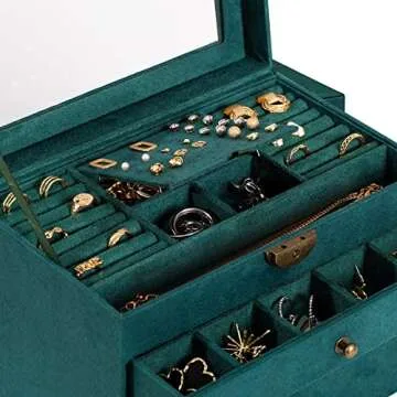 Somduy Jewelry Box for Women, 4 Layers, Vintage Jewelry Organizer and Display Box, Large Capacity Necklace Storage for Earrings Bracelets Rings,Ideal Gift for Your Loved Ones,Green
