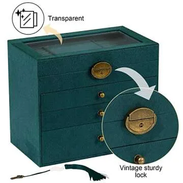 Somduy Jewelry Box for Women, 4 Layers, Vintage Jewelry Organizer and Display Box, Large Capacity Necklace Storage for Earrings Bracelets Rings,Ideal Gift for Your Loved Ones,Green