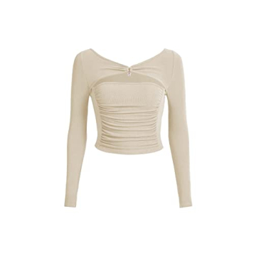 Floerns Women's Long Sleeve Crop Tee - chic Cutout Ruched Top