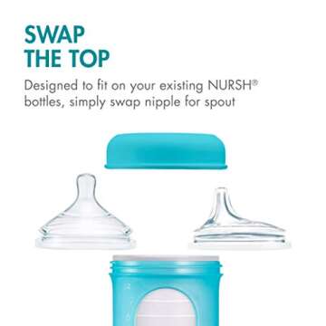 Boon Nursh Silicone Sippy Cup Lid - Convertible Transitional Sippy Spouts for Nursh Baby Bottles - S...