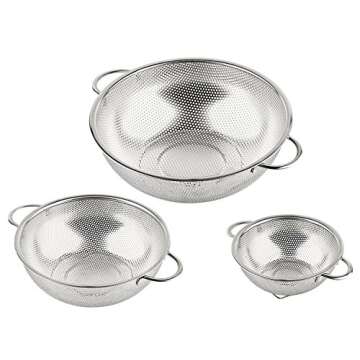 HÖLM 3-Piece Stainless Steel Mesh Micro-Perforated Strainer Colander Set (1-Quart, 2.5-Quart and 4.5-Quart)