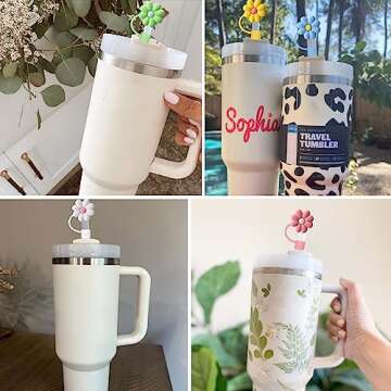 AIERSA Straw Cover for Stanley Cup,8Pcs Flower Straw Covers Compatible with Stanley 30&40oz and Simple Modern with Handle Tumbler with Handle,Silicone Straw Topper Caps for Stanley Cups Accessories