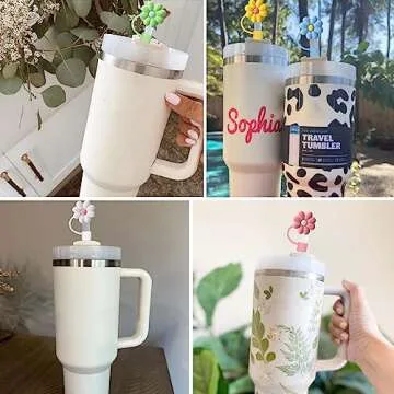 AIERSA Straw Cover for Stanley Cup,8Pcs Flower Straw Covers Compatible with Stanley 30&40oz and Simple Modern with Handle Tumbler with Handle,Silicone Straw Topper Caps for Stanley Cups Accessories