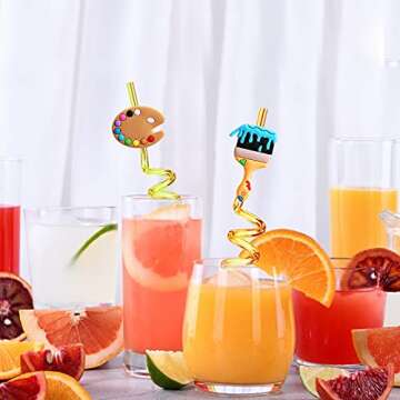 25 Reusable Art Painting Straws for Sip and Paint Brushes Birthday Party Supplies Decorations Favors...