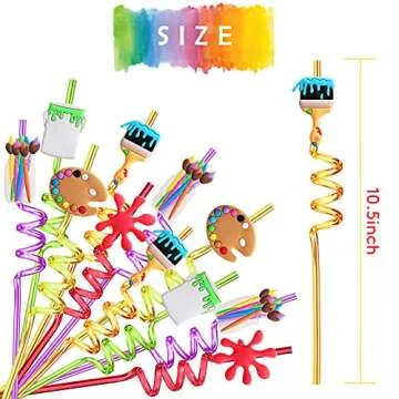 25 Reusable Art Painting Straws for Sip and Paint Brushes Birthday Party Supplies Decorations Favors,Welcome Back to School Party Supplies Gift with 2 Cleaning Brushes