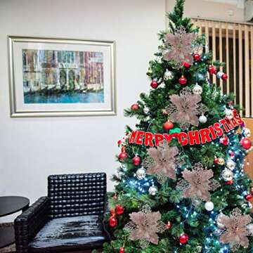 Toyvian 12pcs Glitter Poinsettia Ornaments Christmas Tree Decorations Xmas Tree Pendant Artificial Floral Christmas Flowers Xmas Tree Christmas Wreath Decor