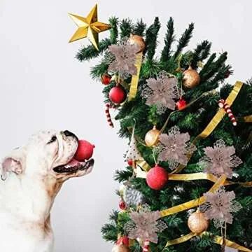 Toyvian 12pcs Glitter Poinsettia Ornaments Christmas Tree Decorations Xmas Tree Pendant Artificial Floral Christmas Flowers Xmas Tree Christmas Wreath Decor