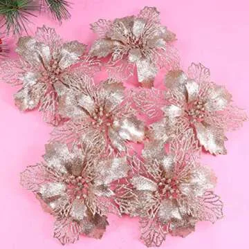 Toyvian 12pcs Glitter Poinsettia Ornaments Christmas Tree Decorations Xmas Tree Pendant Artificial Floral Christmas Flowers Xmas Tree Christmas Wreath Decor