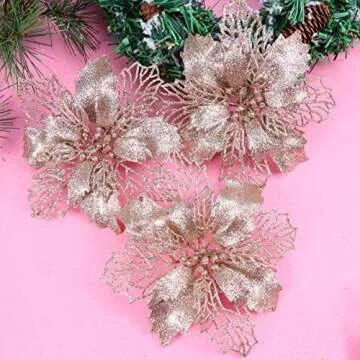 Toyvian 12pcs Glitter Poinsettia Ornaments Christmas Tree Decorations Xmas Tree Pendant Artificial Floral Christmas Flowers Xmas Tree Christmas Wreath Decor
