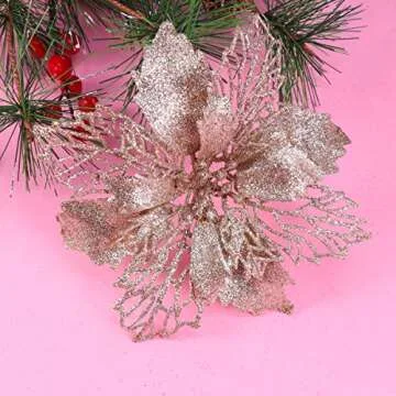 Toyvian 12pcs Glitter Poinsettia Ornaments Christmas Tree Decorations Xmas Tree Pendant Artificial Floral Christmas Flowers Xmas Tree Christmas Wreath Decor