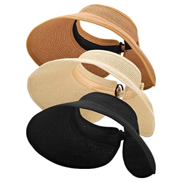 MEINICY 3PCS Foldable Straw Sun Visor Hats - Stylish Sun Protection for Women