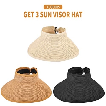 MEINICY 3PCS Foldable Straw Summer Visor Hats