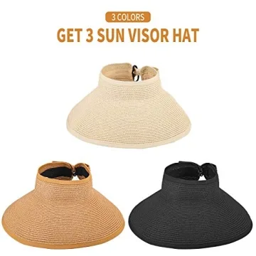 MEINICY 3PCS Foldable Straw Summer Visor Hats