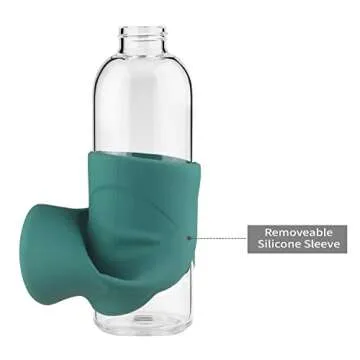 Justfwater 32 oz Borosilicate Glass Water Bottle BPA Free Reusable Glass Drinking Bottle with Silicone Sleeve and Bamboo Lid (Dark Green)
