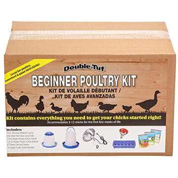 Double-Tuf® Chicken and Poultry Starter Kit | Heat Lamp, Light Bulb, Feeders, Waterer, and Guide Book for Backyard Outdoor Chick Farmers | Backyard Chicken Beginner Supply Kit