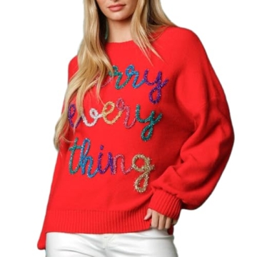 DSORVICD Women Glitter Christmas Sweater Sequin Long Sleeve Knit Pullover Ugly Graphic Oversized Hol...