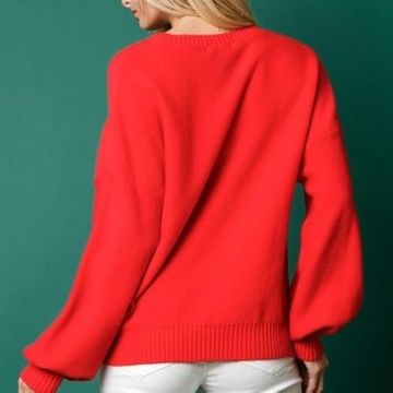 DSORVICD Women Glitter Christmas Sweater Sequin Long Sleeve Knit Pullover Ugly Graphic Oversized Holiday Sweater Streetwear D Red