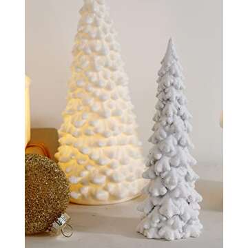 RM ROOMERS White Christmas Tree Figurine, Resin Christmas Tree, Tabletop Christmas Tree Set of 2, Tree Centerpieces for Tables, Accessories for Village Winter and Christmas Decoration Figurine