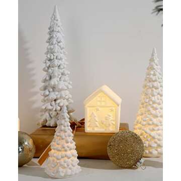 RM ROOMERS White Christmas Tree Figurine, Resin Christmas Tree, Tabletop Christmas Tree Set of 2, Tree Centerpieces for Tables, Accessories for Village Winter and Christmas Decoration Figurine