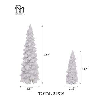 RM ROOMERS White Christmas Tree Figurine, Resin Christmas Tree, Tabletop Christmas Tree Set of 2, Tree Centerpieces for Tables, Accessories for Village Winter and Christmas Decoration Figurine