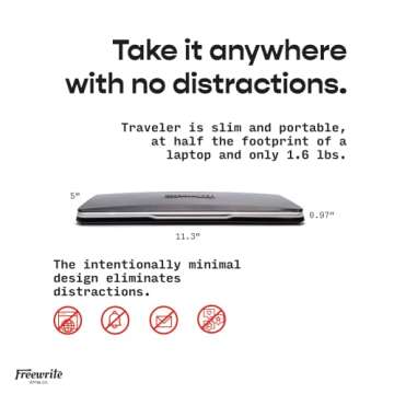 Freewrite Traveler | Lightweight and Portable Typewriter with E Ink Digital Screen for Distraction-Free Drafting | Word Processor with Wifi Cloud Sync and Long Battery Life for Writers on the Move