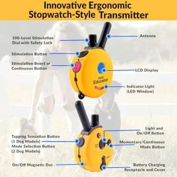 Educator E-Collar Humane Dog Training Collar with Remote, 100 Safe Tapping Stimulation Levels, Night Light, Waterproof, Rechargeable, 1/2 Mile 1 Small-Medium Dog, Yellow