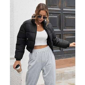 Gihuo Women's Cropped Puffer Jacket - Trendy Winter Coat