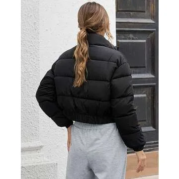 Gihuo Women's Cropped Puffer Jacket - Trendy Winter Coat