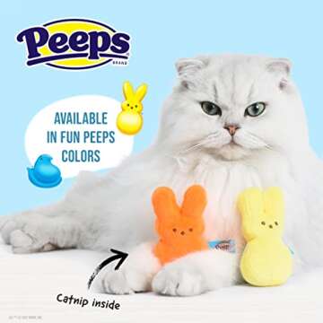 Peeps for Pets Peeps Bunnies Plush Catnip Cat Toys in Orange and Yellow, 4"- 2 Count | Small Cat Toy Set with 2 Cat Toys | Catnip Cat Toys Plush Cat Toys from Peeps Marshmallow Candy Brand