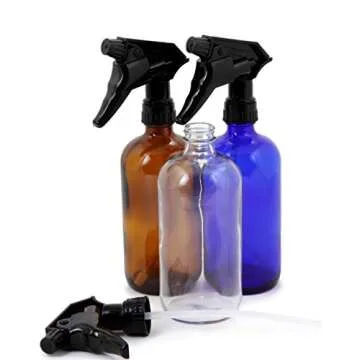 Vivaplex, 3, Large, 16 oz, Empty, Assorted Colors, Glass Spray Bottles with Black Trigger Sprayer
