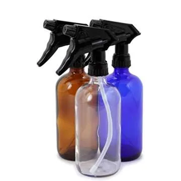 Vivaplex, 3, Large, 16 oz, Empty, Assorted Colors, Glass Spray Bottles with Black Trigger Sprayer